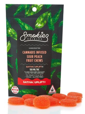 Photograph of product: Smokiez Sour Peach Oui'd Gummie 100mg