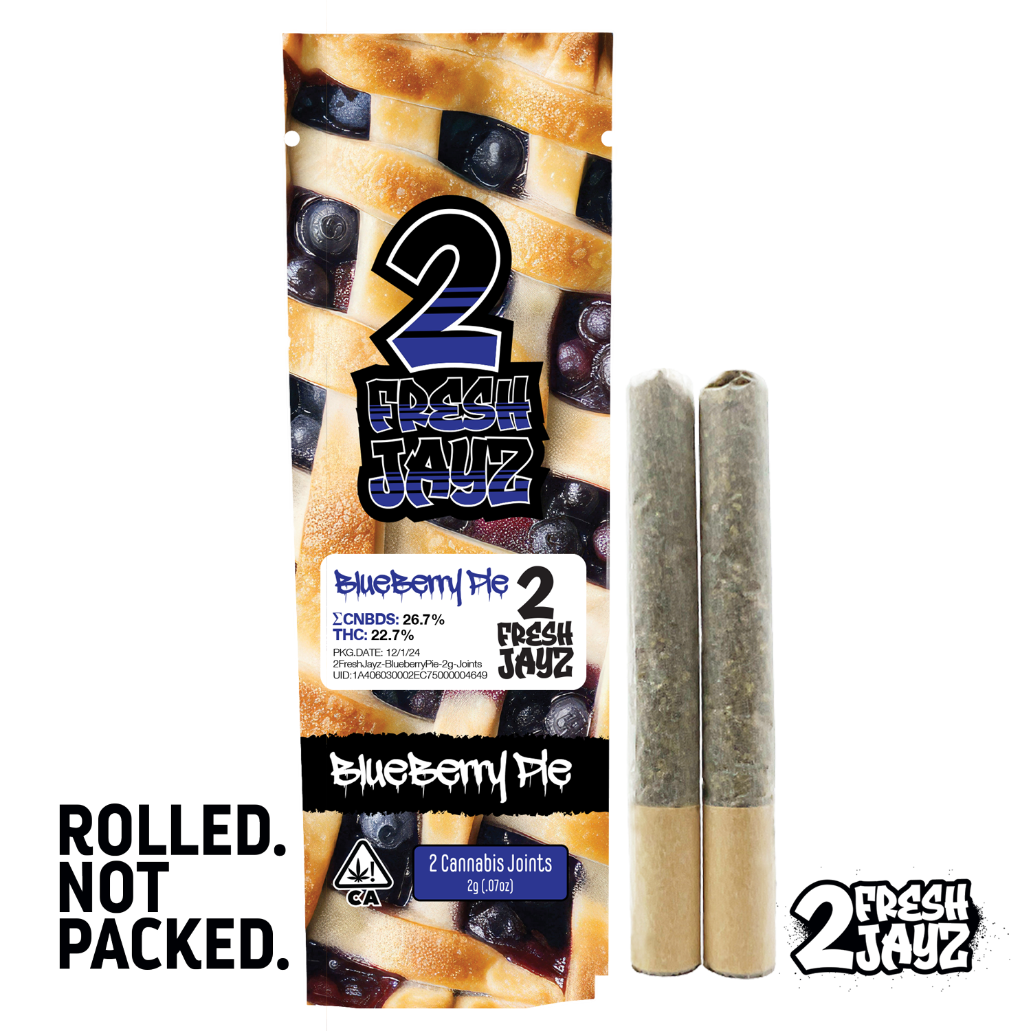 Photograph of Product: 2 Fresh Jayz - 1.0g Rolled Joints - 2 pack - Blueberry Pie