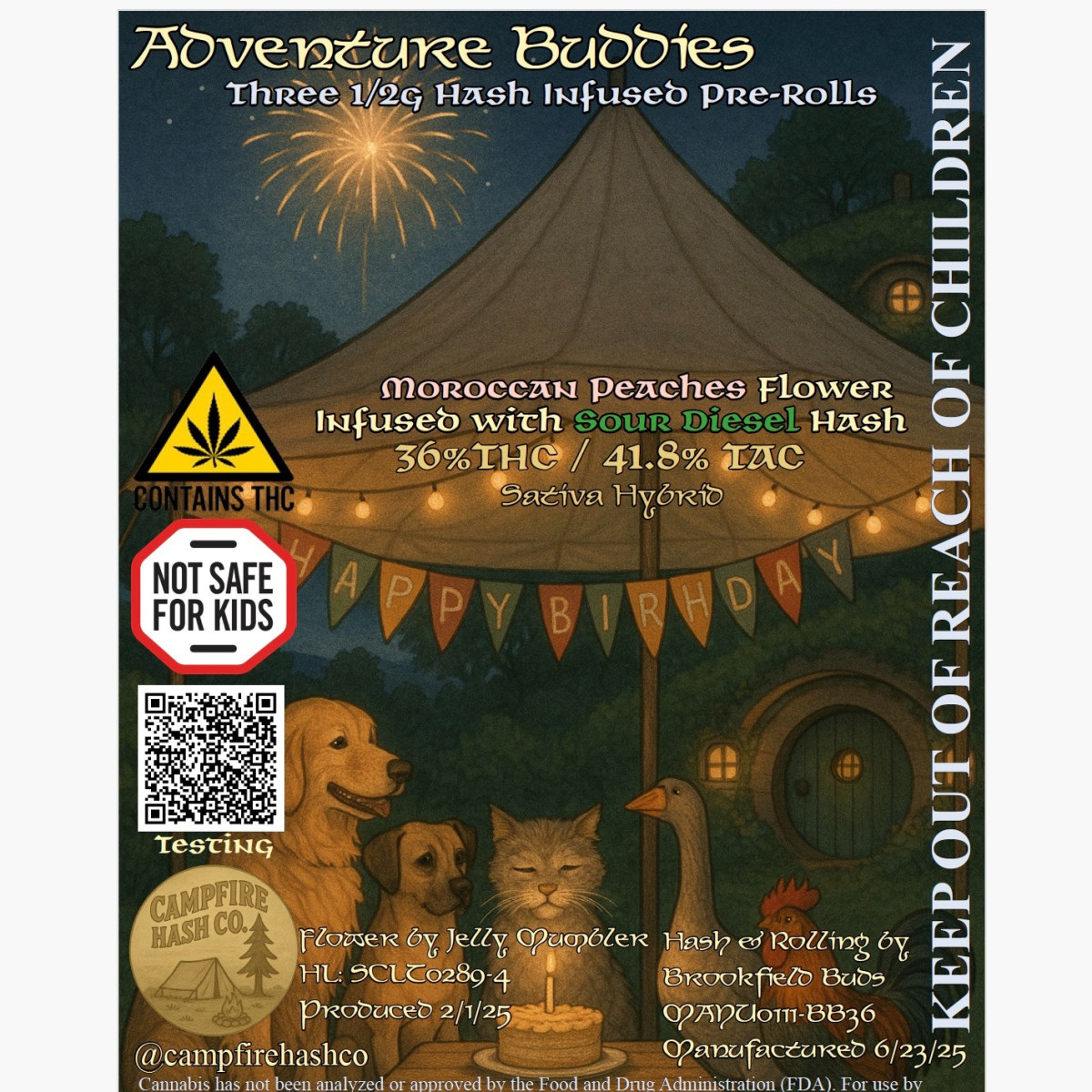 Photograph of product: Brookfield Buds+Campfire au chocolat Co | Adventure Buddie | x3 .5g Infused Pre Rolls