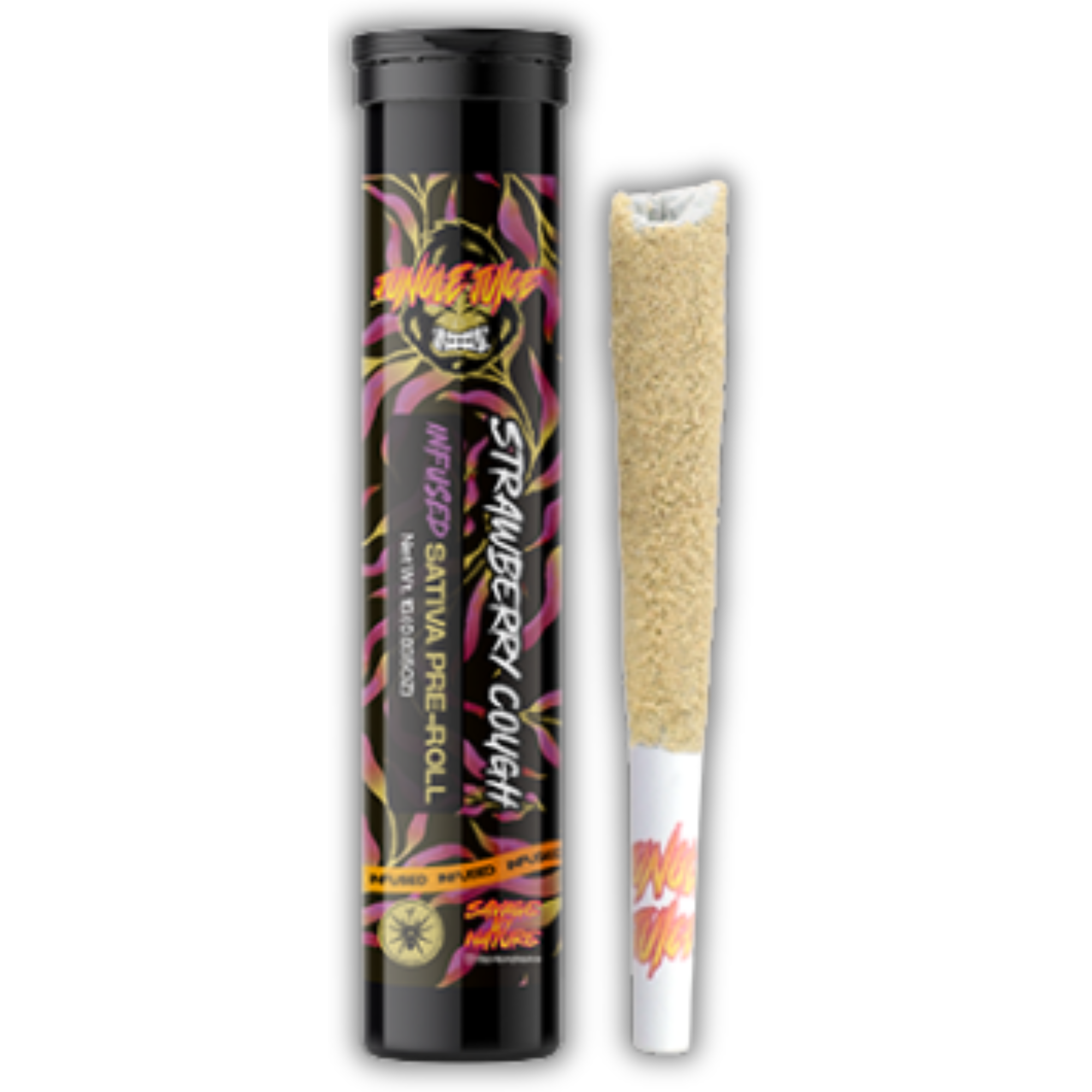 Photograph of product: Jungle Juice | Infused Pre-Roll | Tarantula | Strawberry Cough | 1g
