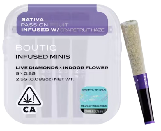 Photograph of product: PASSION FRUIT X GRAPEFRUIT HAZE (S)  5PK DIAMOND INFUSED PREROLLS