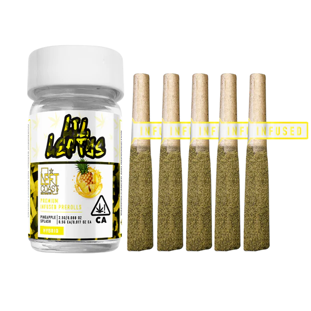 Photograph of product: Left Coast |  Pineapple Splash | 5 Pack Infused Pre-Rolls | 3.75g