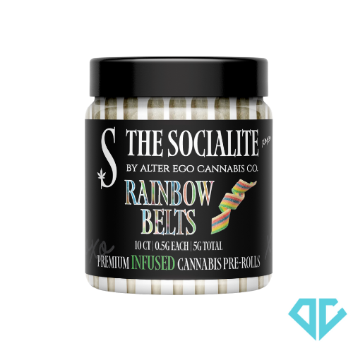 Photograph of product: Alter Ego The Socialite Rainbow Belts Infused Pre-Rolls .5g 10 Pack