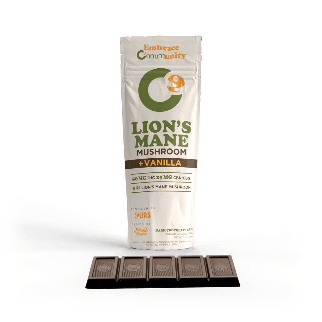 Photograph of product: COMMUNITY Chocolate Bar Lion's Mane Mushroom 50mg: Vanilla Dark Chocolate