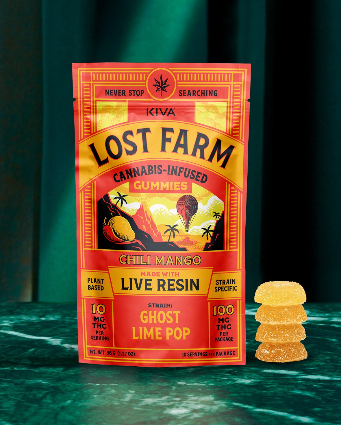 Photograph of product: Kiva Lost Farm - Gummies Live Resin - Chili Mango (S) (100mg TH-oui)