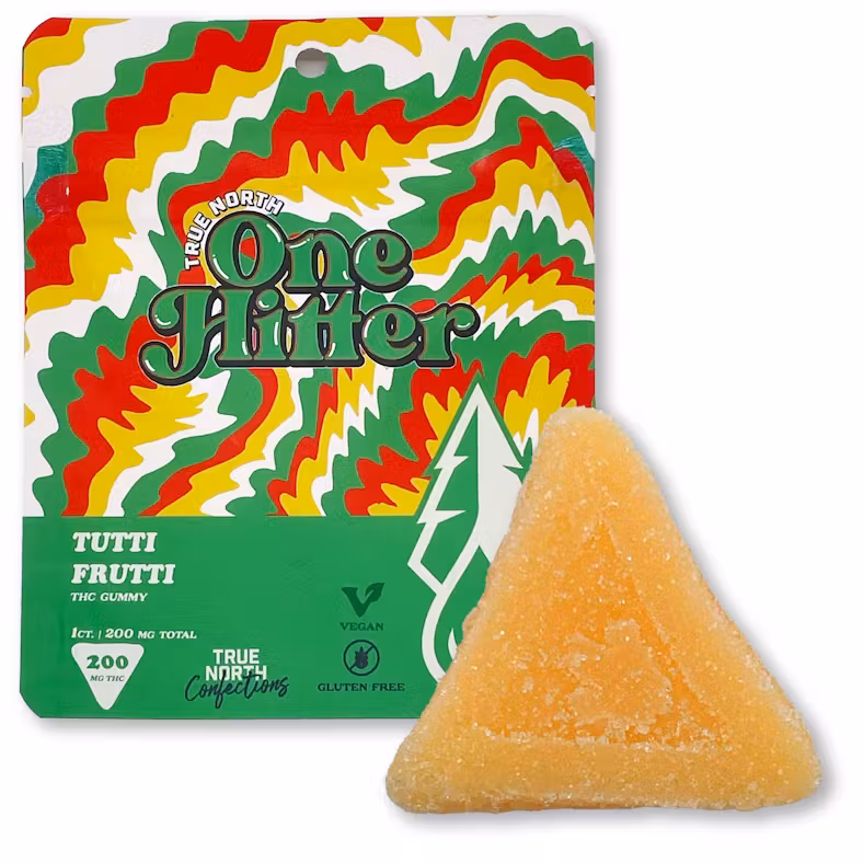 Photograph of product: TRUE NORTH TUTTI FRUITIE ONE HITTER GUMMY 200MG