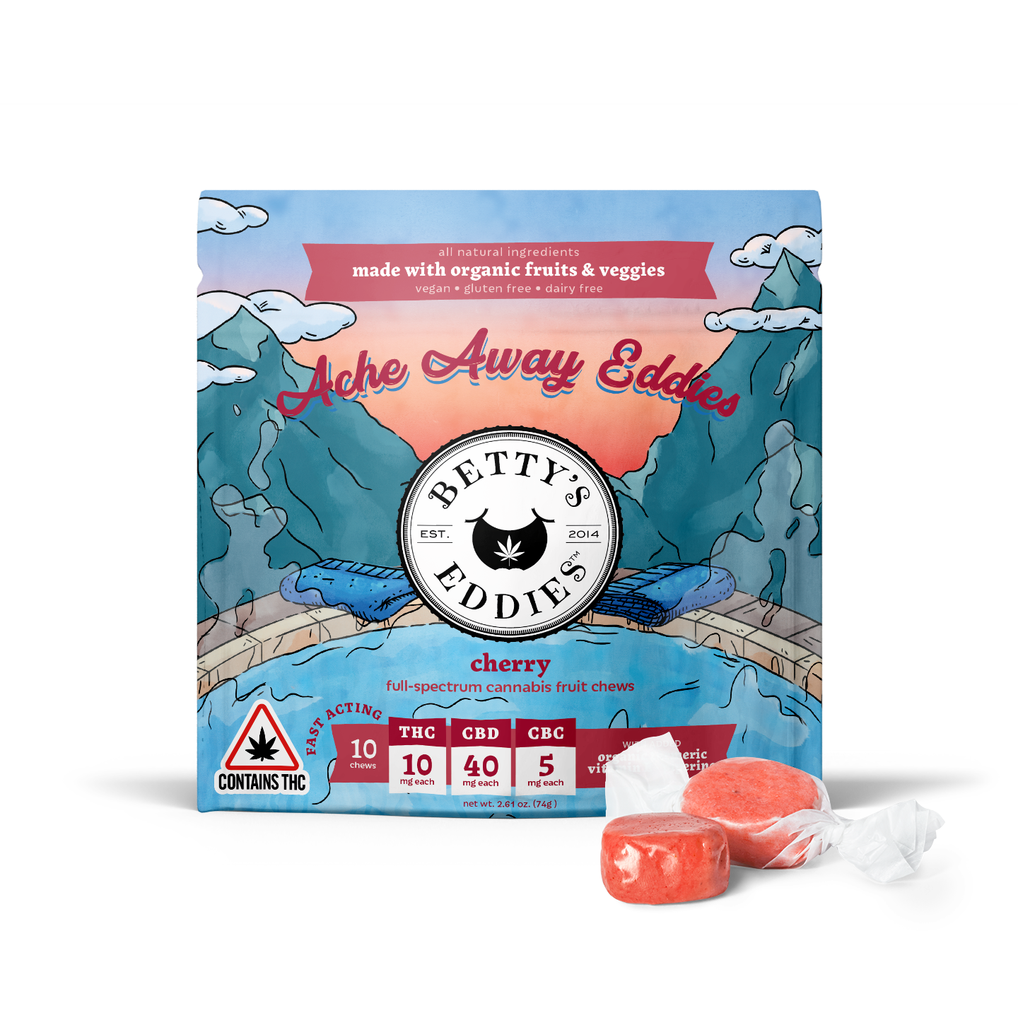 Photograph of product: Ache Away Eddies Cherry Chews 100mg/10pk