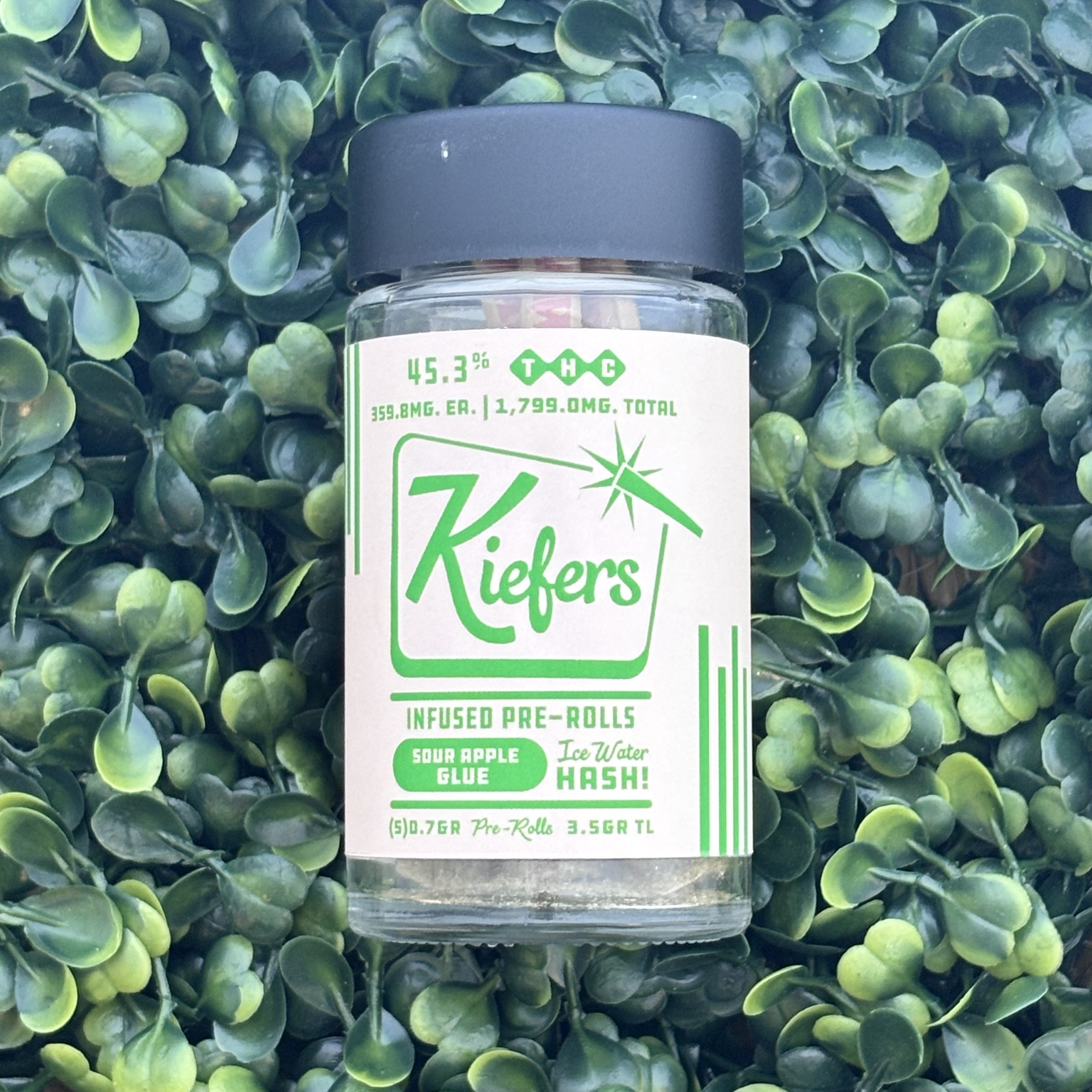 Photograph of product: Kiefers - Sour Apple Glue - Infused Preroll Pack - 0.7g - 5ct