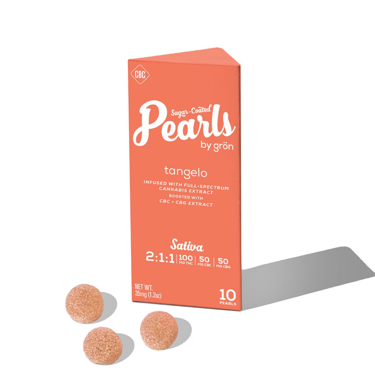 Photograph of product: Grn Tangelo (S) 2:1:1 TH-oui:CBG:CBC Pearls 10mg 10pk