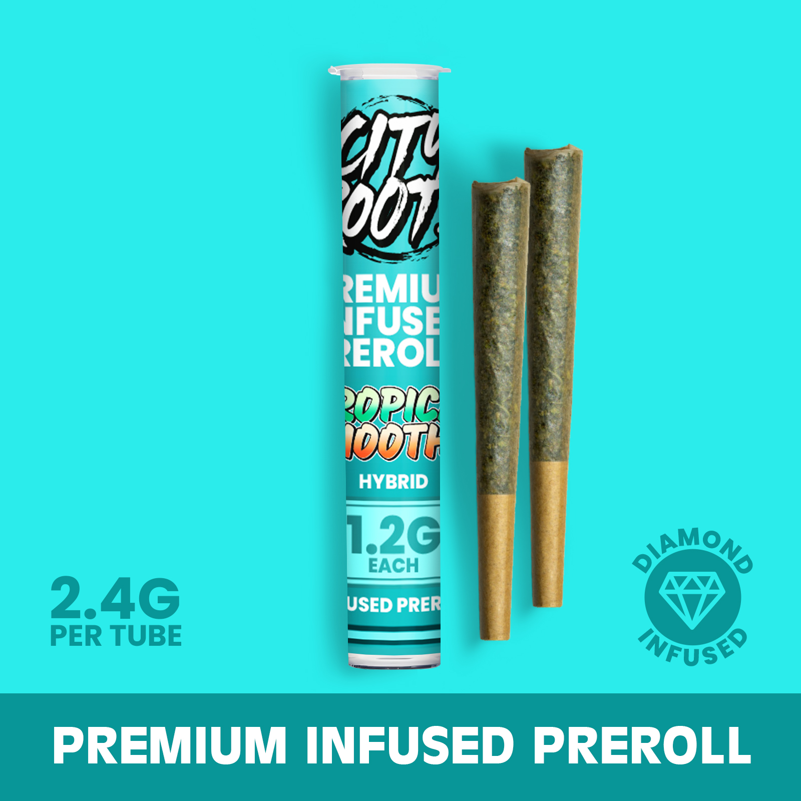 Photograph of product: City Roots - Tropical Smoothie (Hybrid) 2pk Infused Prerolls 2.4g