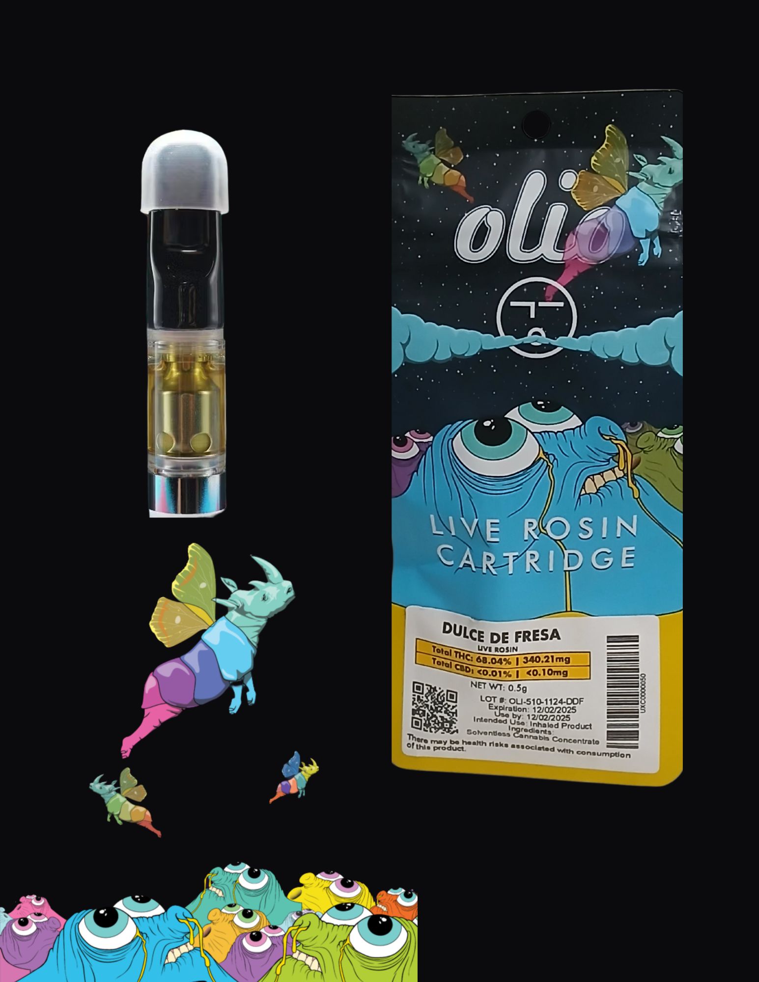 Photograph of product: Olio | Live Rosin | .5g | 510 Vape Cart | Dulce de Fresa