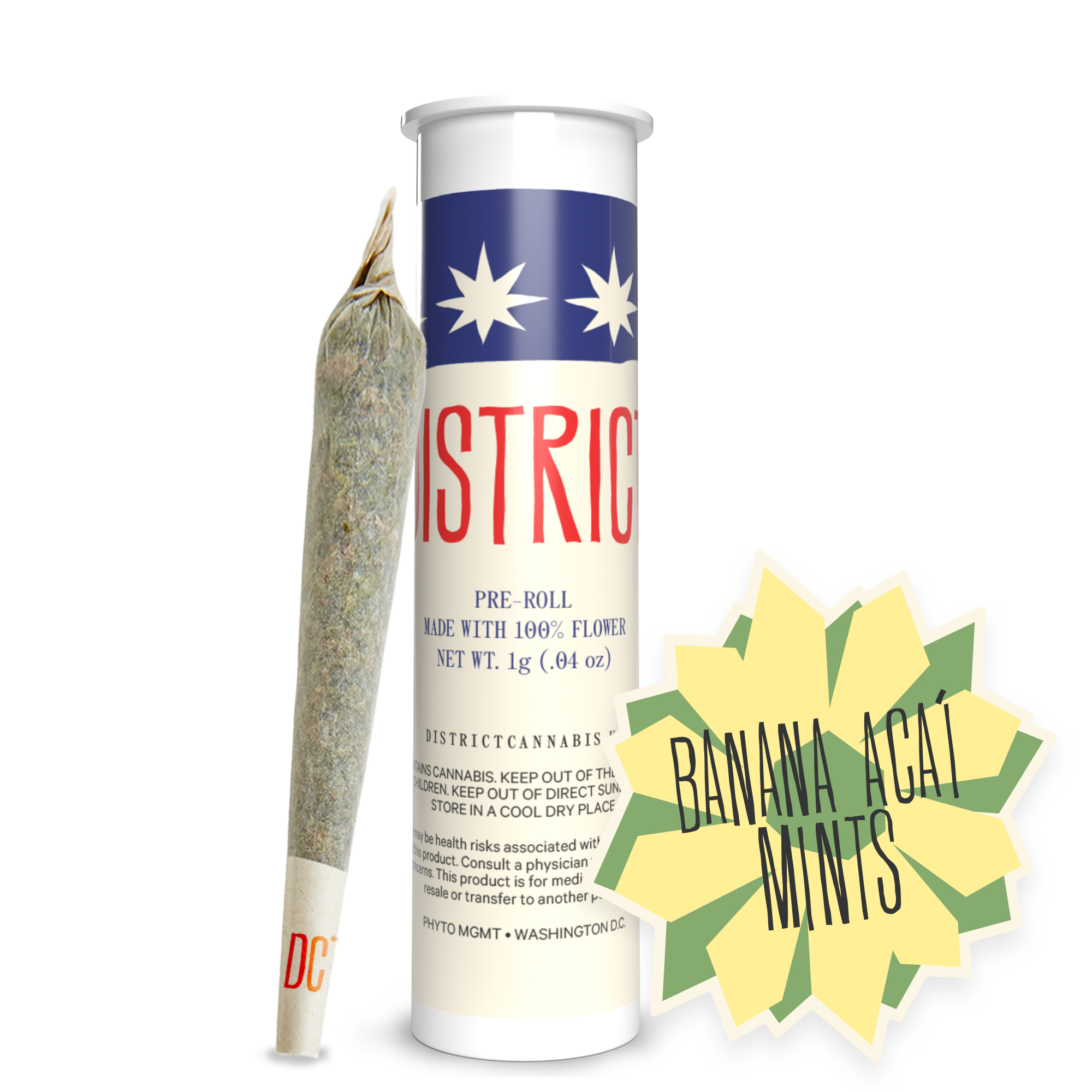Photograph of product: District Oui'd | Banana Acai Mints | Pre-Roll | 1g
