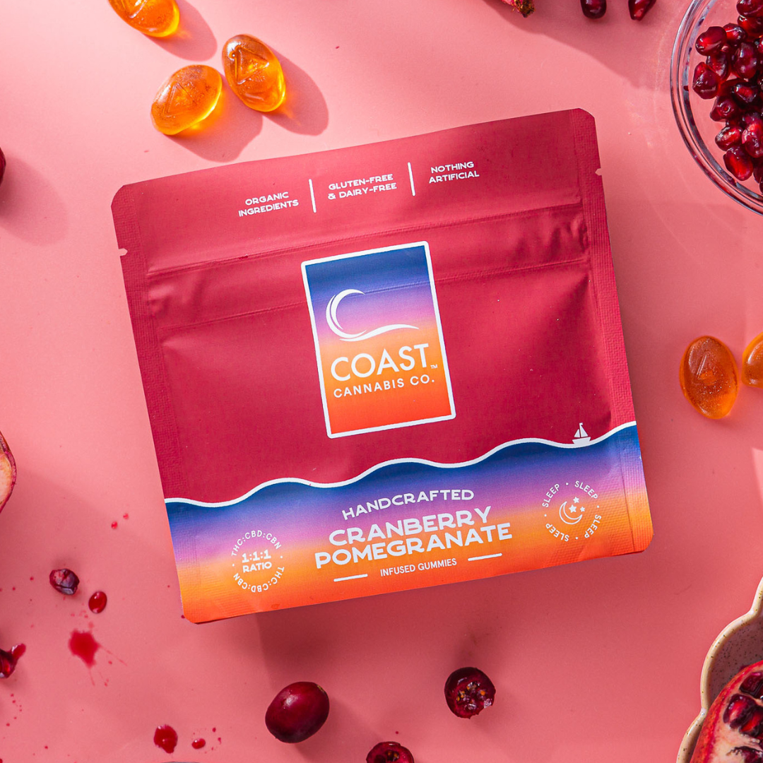 Photograph of product: Cranberry Pomegranate Gummies 1:1:1 (TH-oui:CBD:CBN) 100MG - Coast Oui'd