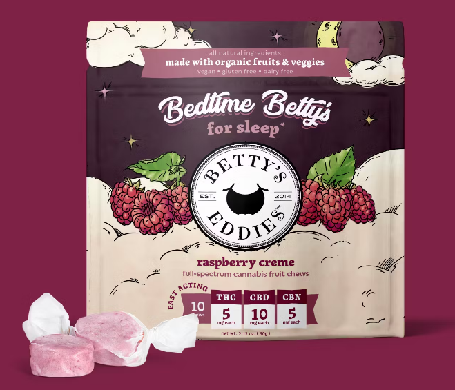 Photograph of product: Bedtime Bettys | Raspberry Creme Fruit Chews | 10 Pieces (5mg/pc) 50mg