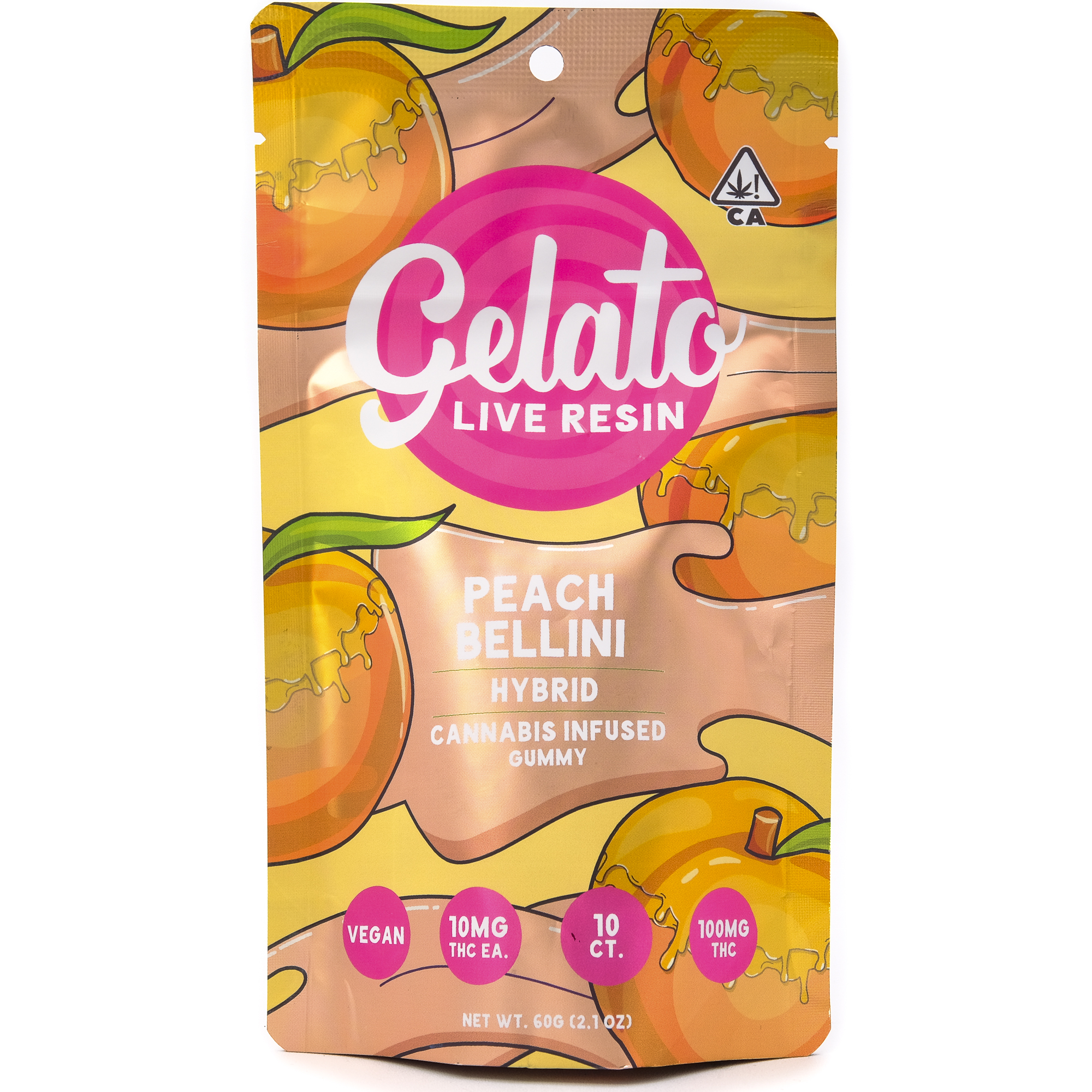 Photograph of product: Peach Bellini 100mg 10 Pack Live Resin Gummies - Gelato