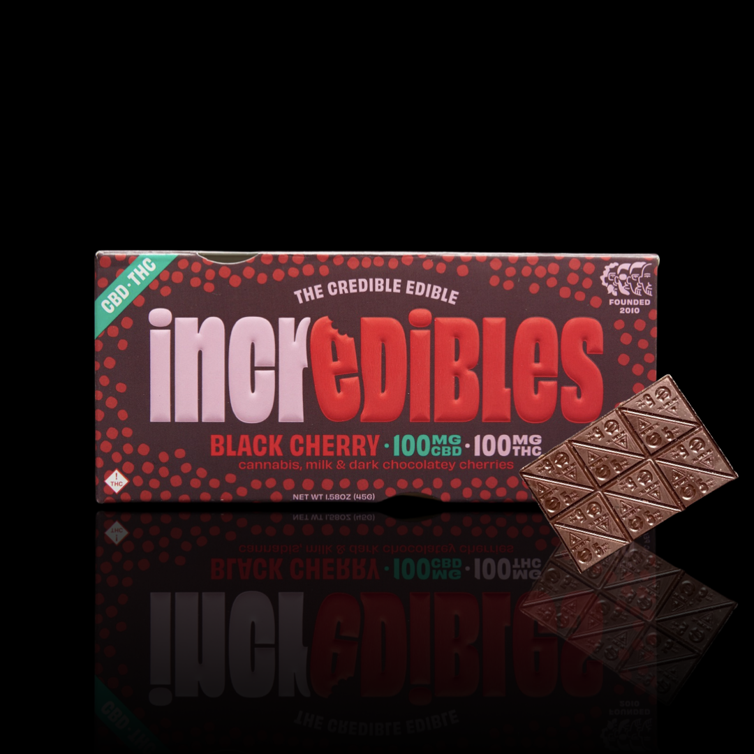 Photograph of product: Black Cherry Chocolate Bar 1:1 CBD:TH-oui 20 pieces