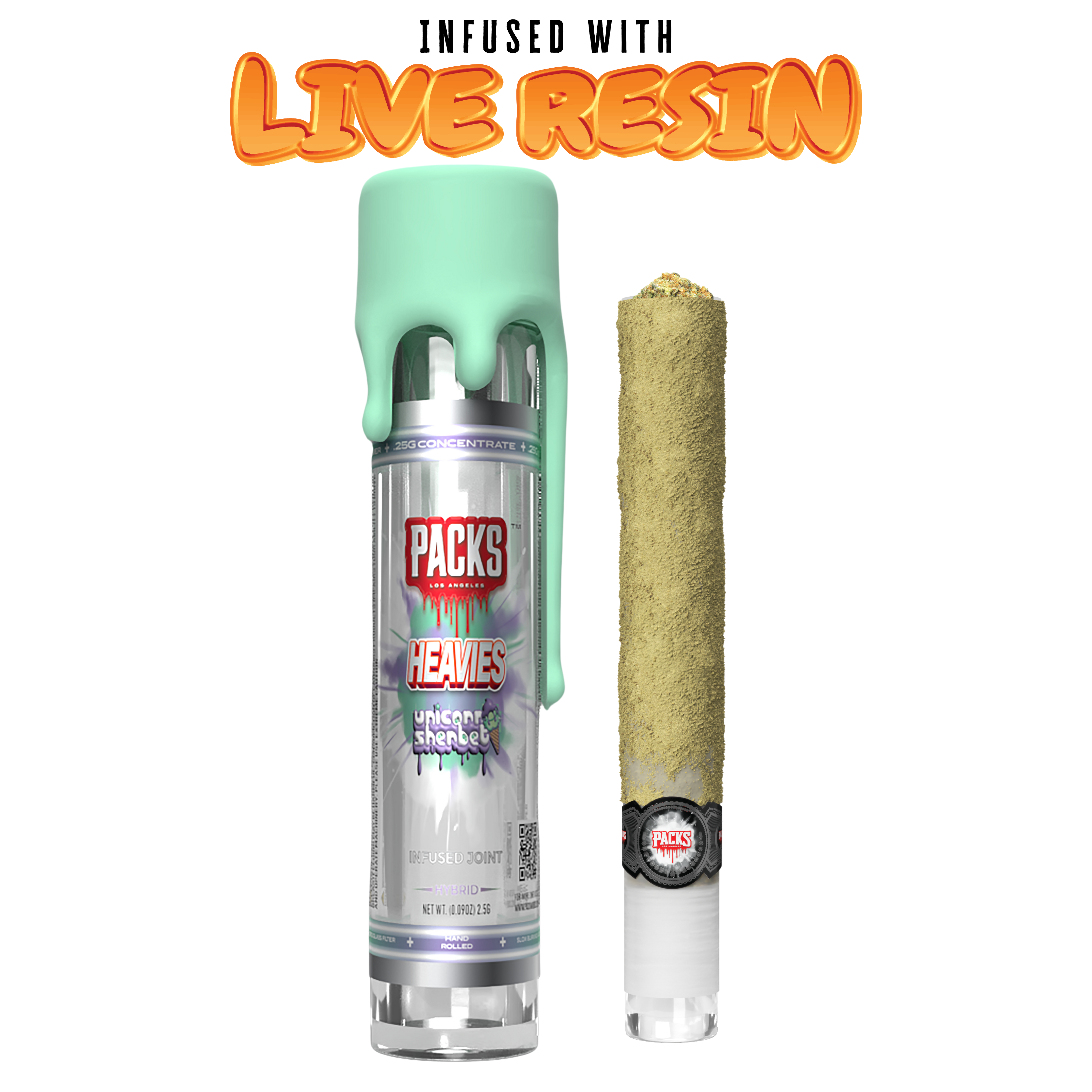 Photograph of product: UNICORN SHERBERT | Packs Heavies - Live Resin Infused Joint | 2.5G