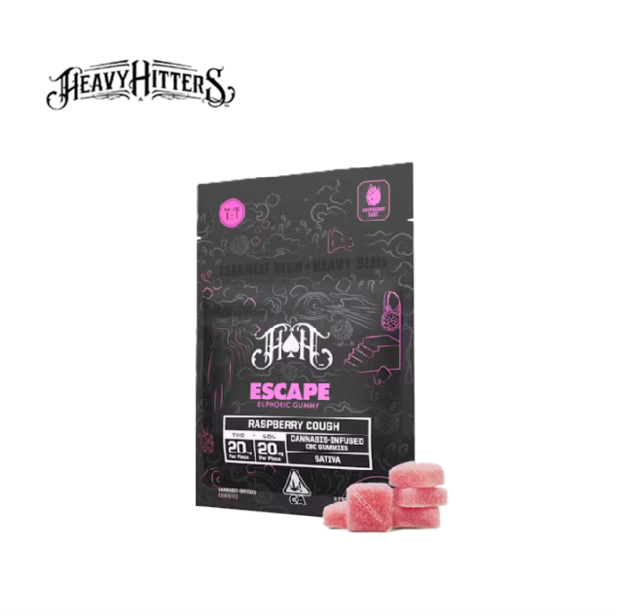 Photograph of product: RASPBERRY COUGH 1:1 TH-oui:CBC EUPHORIC 200MG 5 PACK GUMMY