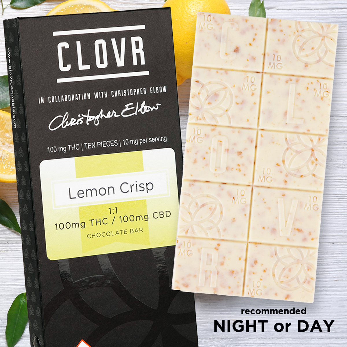 Photograph of product: Clovr-Chocolate Bar-Lemon Crisp--100mg