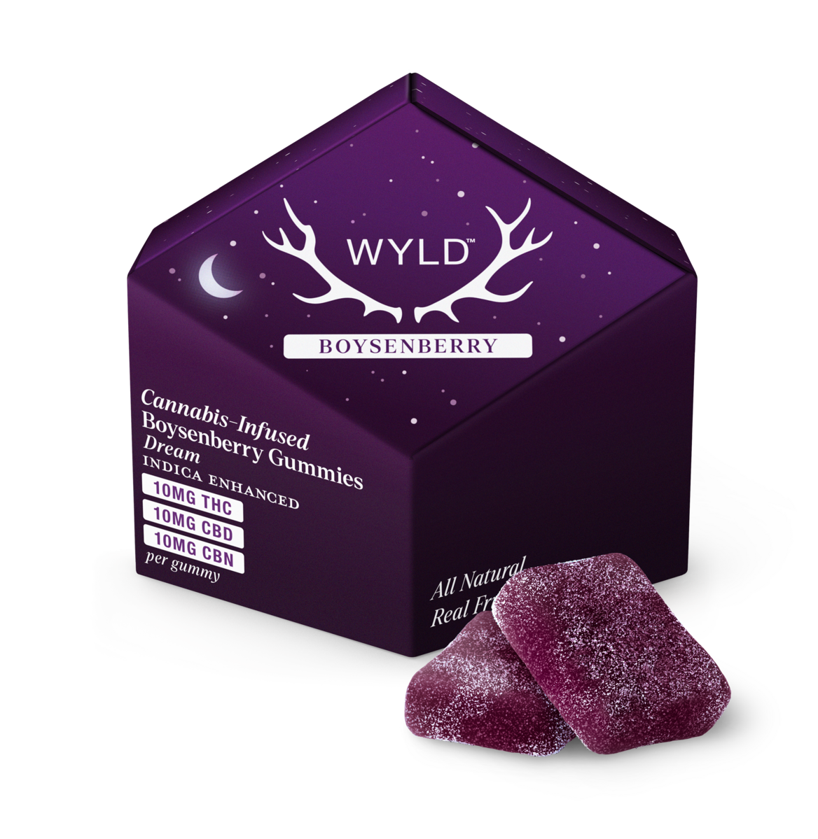 Photograph of product: Wyld | Dream | Boysenberry | 1:1:1 TH-oui:CBD:CBN | Gummies | 10pk 100mg