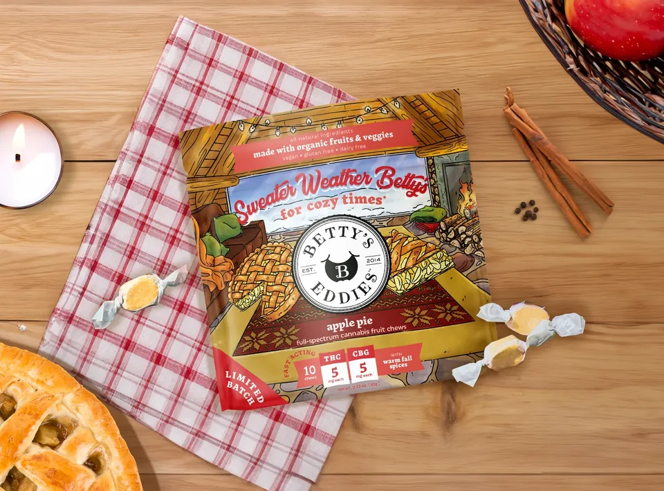 Photograph of product: Sweater Weather Betty's - Apple Pie - 1:1 TH-oui:CBG- 50mg - 10 pack