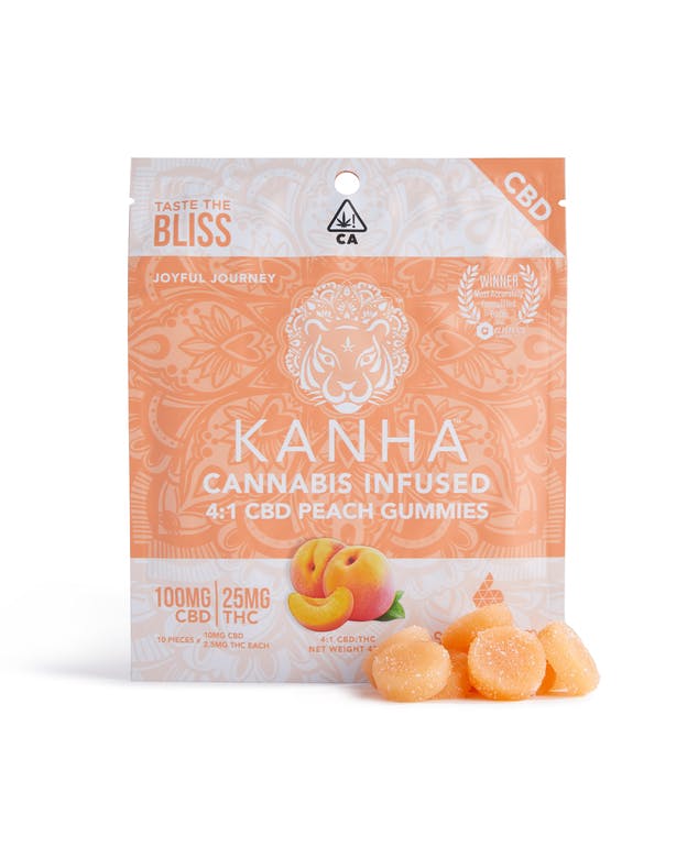 Photograph of product: PEACH 4:1 CBD GUMMIES