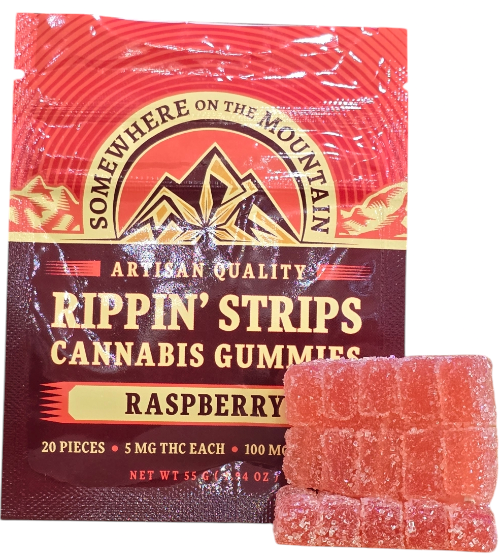 Photograph of product: SOTM - Raspberry 'Rippin Strips' Gummies - 100MG TH-oui