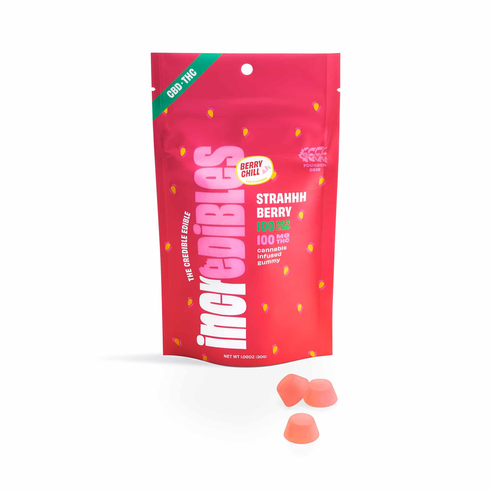 Photograph of product: INCREDIBLES Gummies 200mg: Strahhhberry 1:1 TH-oui:CBD