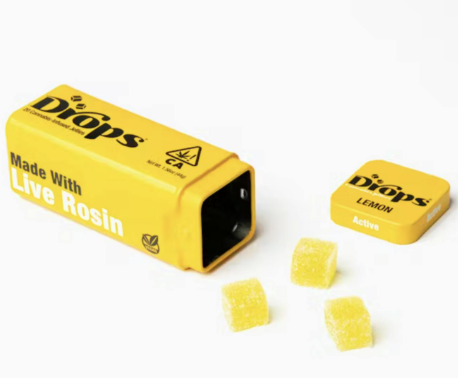 Photograph of product: Drops Lemon 5mg 20PK Live Rosin Infused Oui'd Jellies 100mg