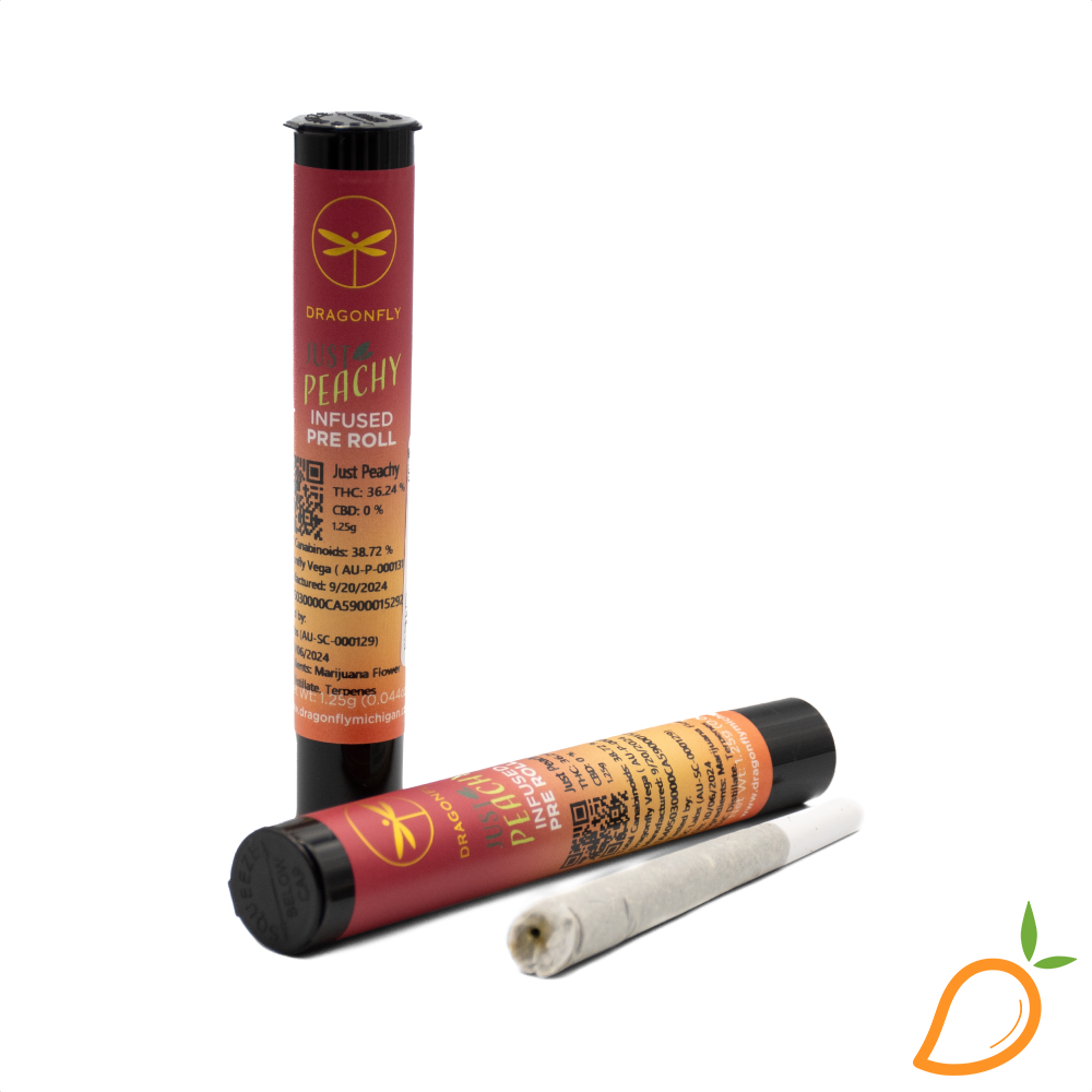 Photograph of product: 1.25g Just Peachy Infused Preroll  Dragon Fly