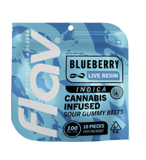 Photograph of product: Blueberry - 100mg 10pck Live Resin Sour Gummy Belts
