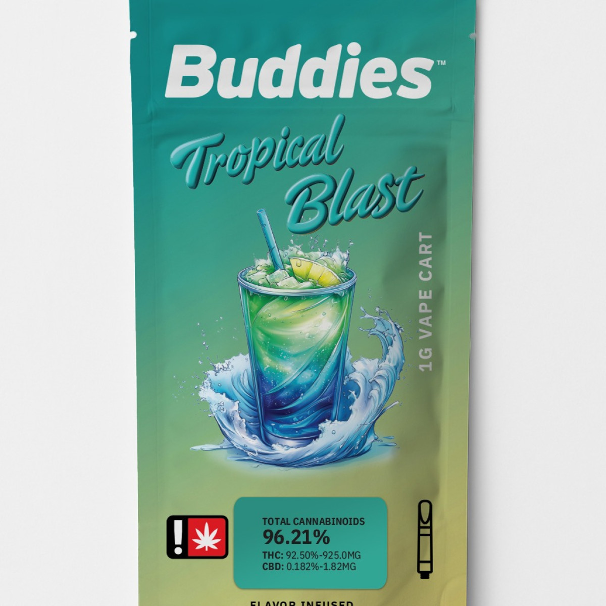 Photograph of product: Cartridge - 1g Buddies Flavored - Tropical Blast - GREEN LEAF SPECIAL