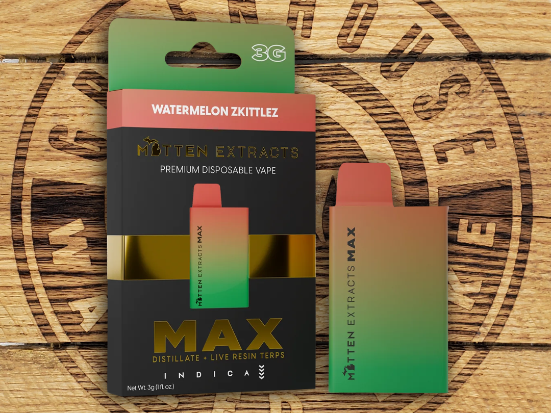Photograph of product: Mitten Extracts | MAX Watermelon Zkittlez | 3g AIO Cart