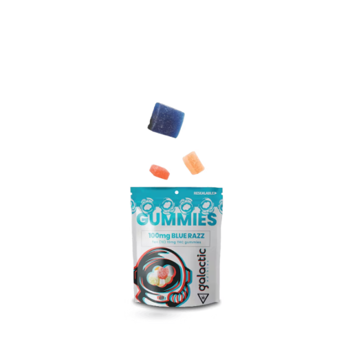 Photograph of product: Galactic Blue Razz 100mg 20pk Fast Acting Gummies