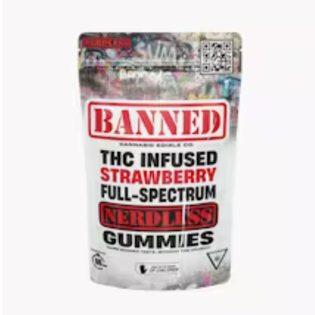 Photograph of product: Banned | Strawberry | Infused Nerdless Gummy | 200mg | Hybrid