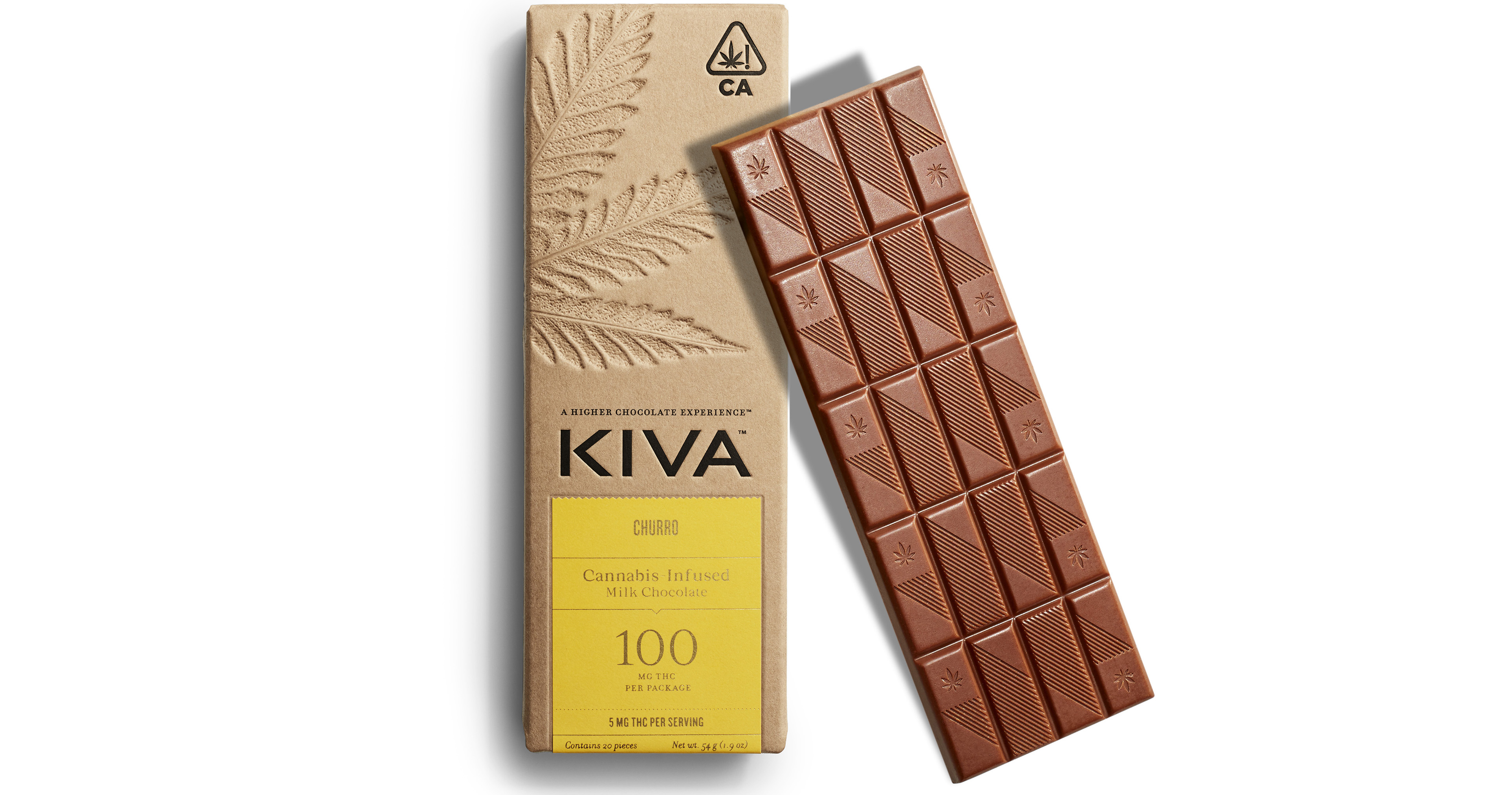 Photograph of product: Kiva | Milk Chocolate |  Churro | 20 Pack | 100mg Thc