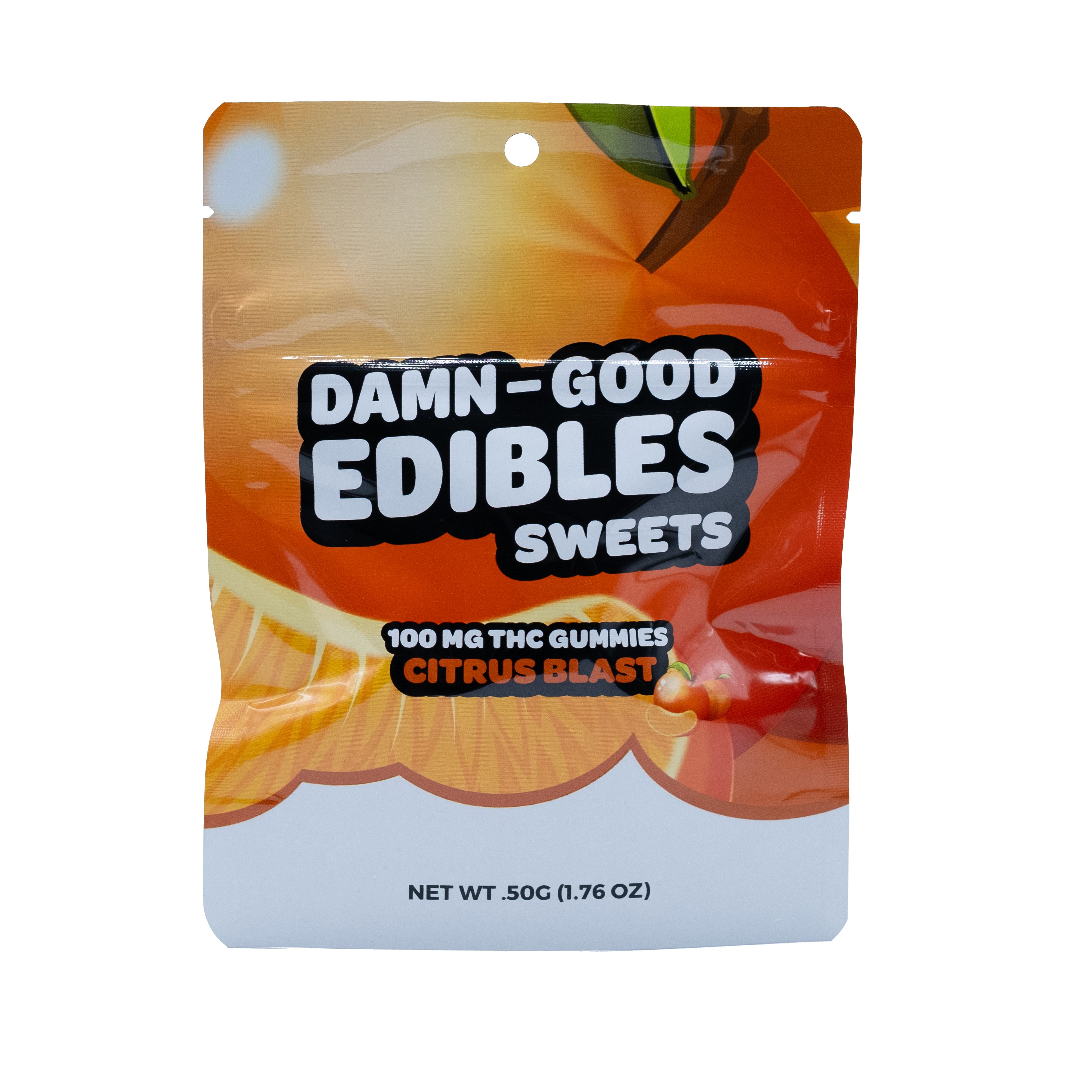 Photograph of product: Damn Good Edibles Sweet Gummies 100 MG Citrus Blast 10pk