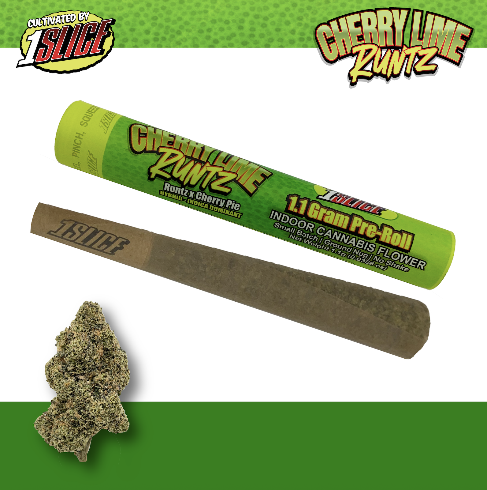 Photograph of product: 1Slice | 1.1g Pre-Roll | Cherry Lime Runtz