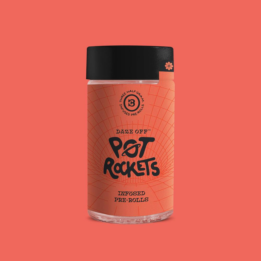 Photograph of product: DAZE OFF - POT ROCKETS - PREROLL INFUSED - 0.5G - 3PK - WEEKEND GETAWAY - Oui'd
