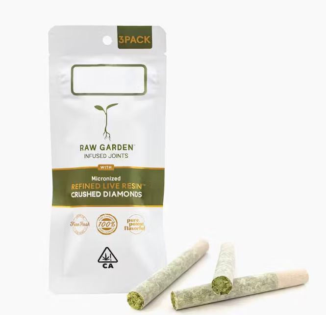 Photograph of product: Raw Garden Slymer Crushed Diamond Infused Preroll 3pk 1.75g