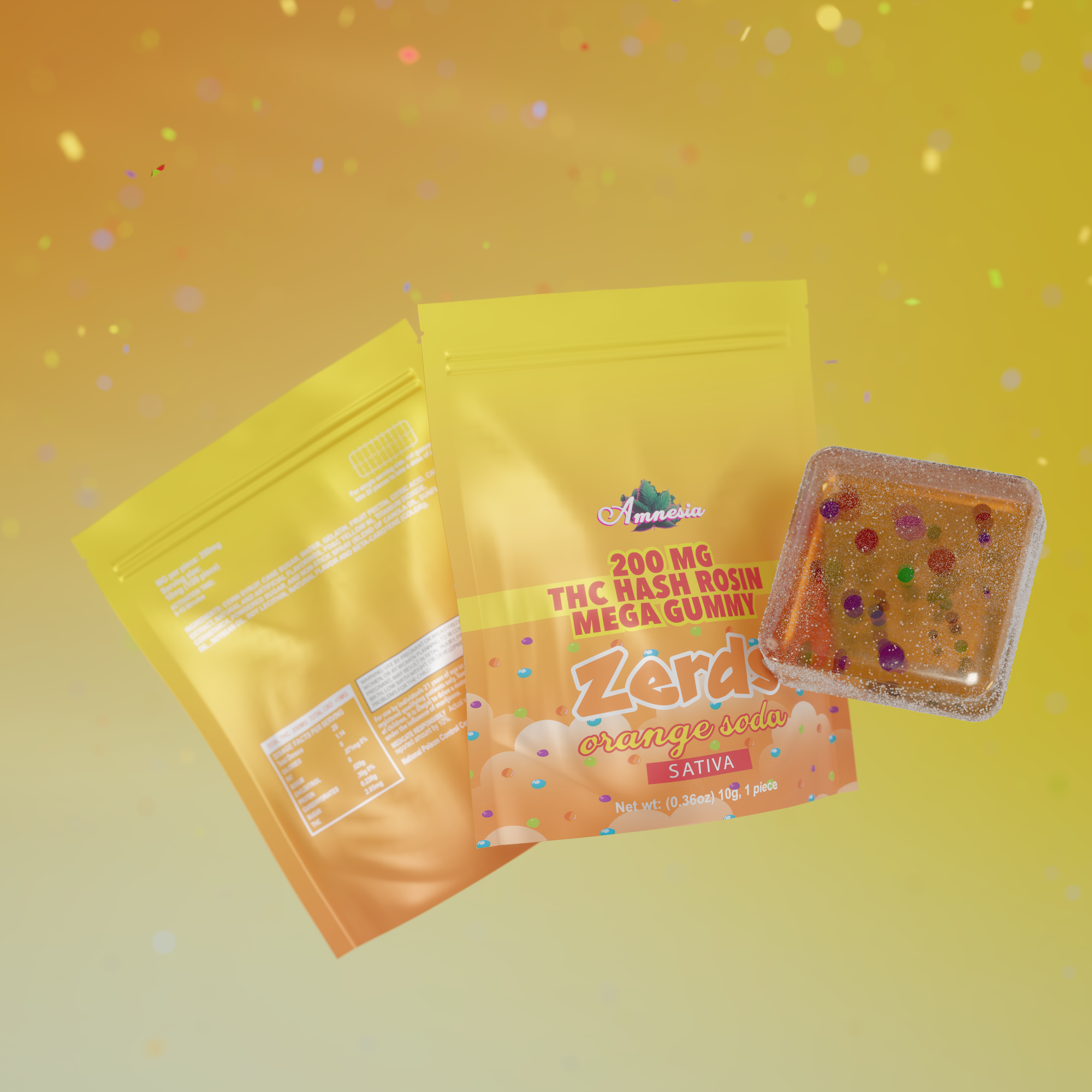 Photograph of product: Amnesia - 200mg Zerds au chocolat Rosin Single Gummy - Orange Soda