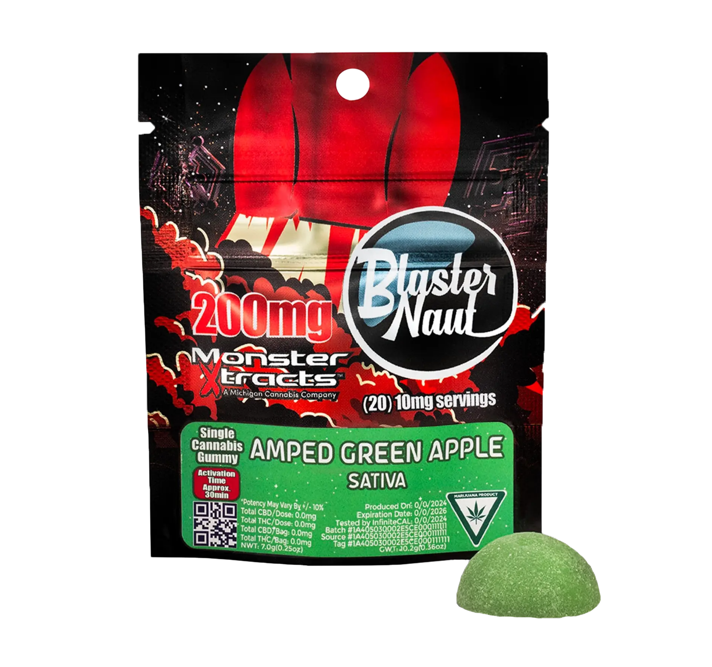 Photograph of product: Monster Xtracts - Amped Green Apple Oui'd Blasternaut Gummy 200mg | 10/$30