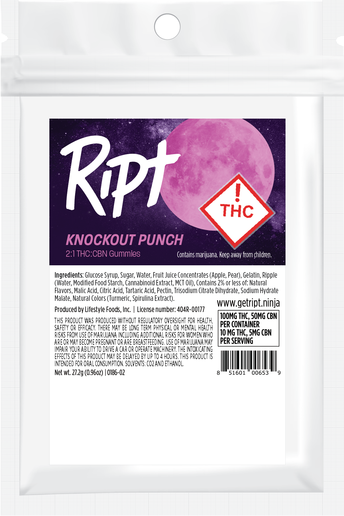 Photograph of product: Ript - Knockout - Gummies - 100 mg