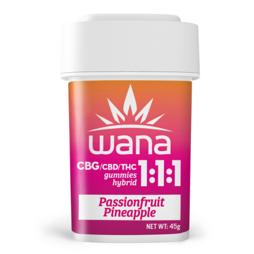 Photograph of product: Wana Passionfruit Pineapple Hybrid Gummies 100mg THC : 100mg CBD : 100mg CBG