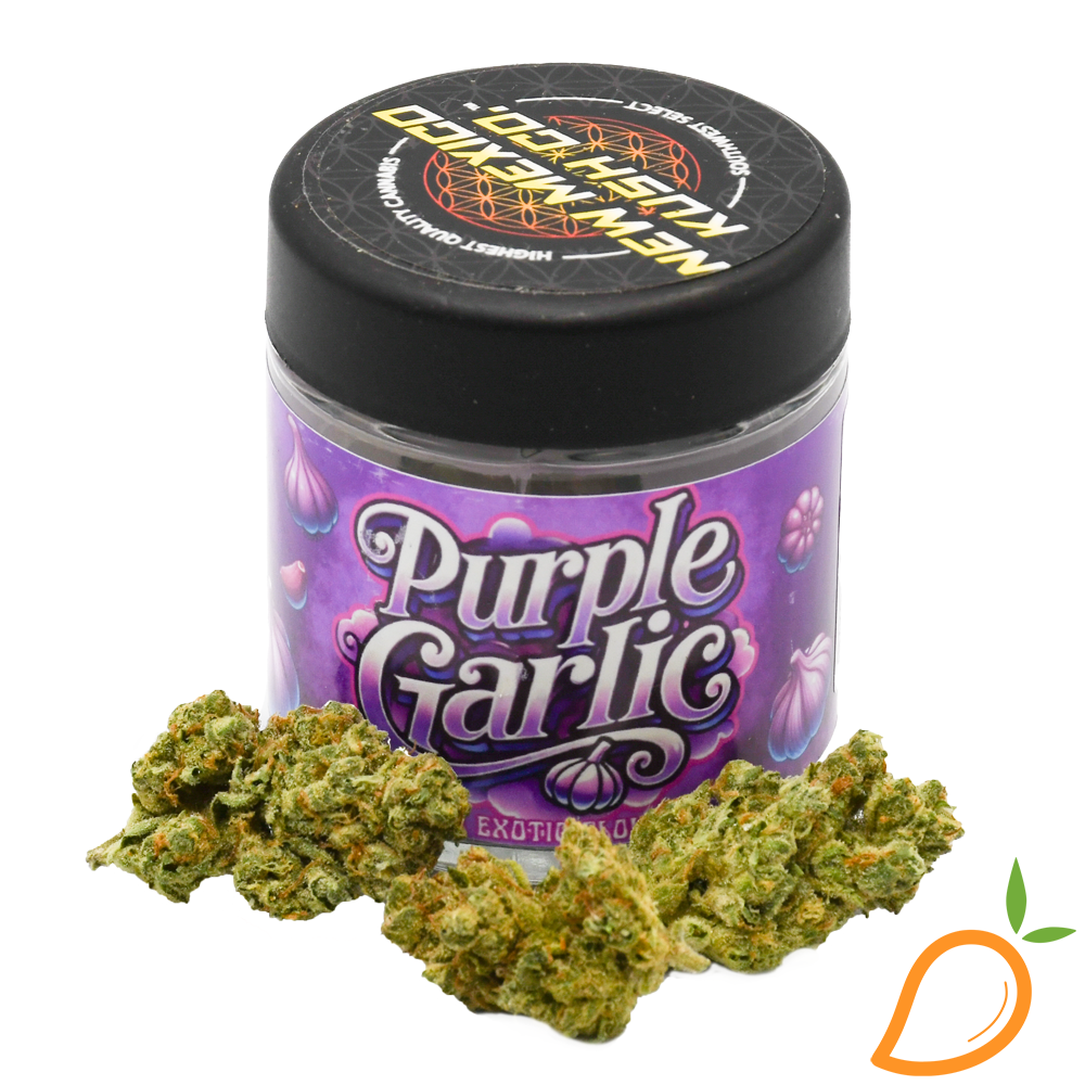 Photograph of product: 3.5g Purple Garlic Prepacked Flower Desert Peaks