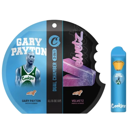 Photograph of product: COOKIES - 3-IN-1 - DISPOSABLE DISTILLATE - 1G - GARY PAYTON / VELVETZ - Oui'd HYBRID