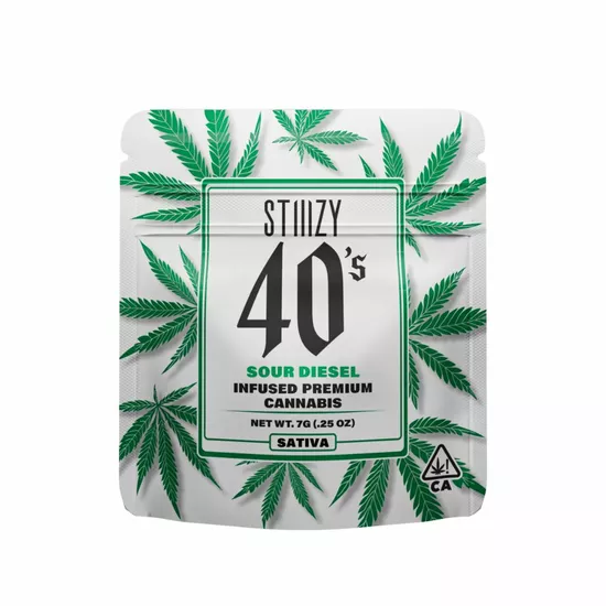 Photograph of product: 1/4 oz Sour Diesel (Oui'd) Stiiizy 40's Infused Flower TH-oui:40% $49 - 7g