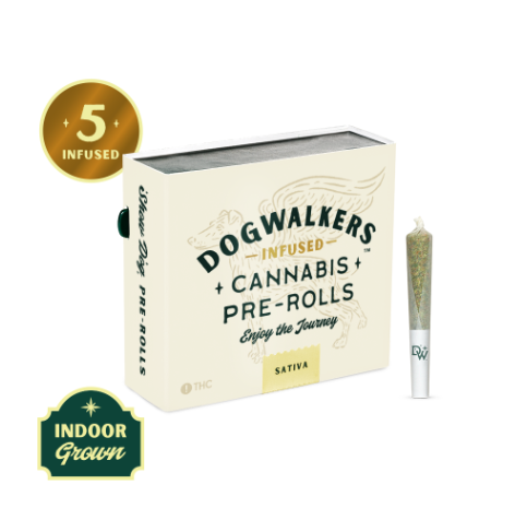 Photograph of product: DOGWALKERS | SHOW DOG | INFUSED PRE-ROLLS | SOUR DIESEL | 2.25G(5PK)