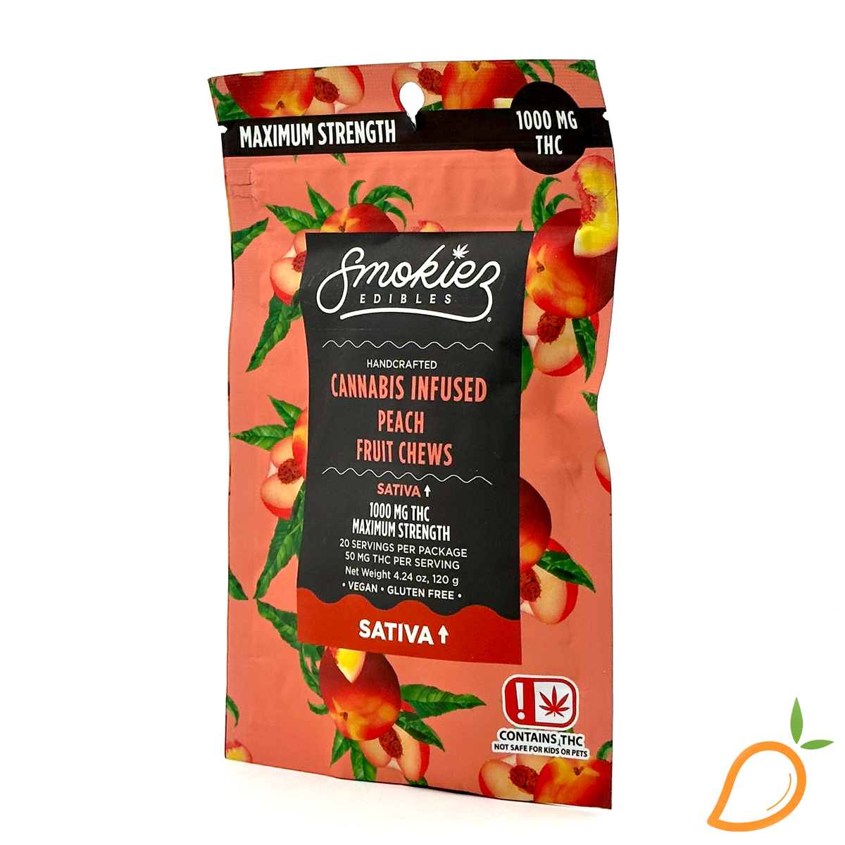 Photograph of product: 1000mg Sweet Peach Oui'd Fruit Chews Smokiez