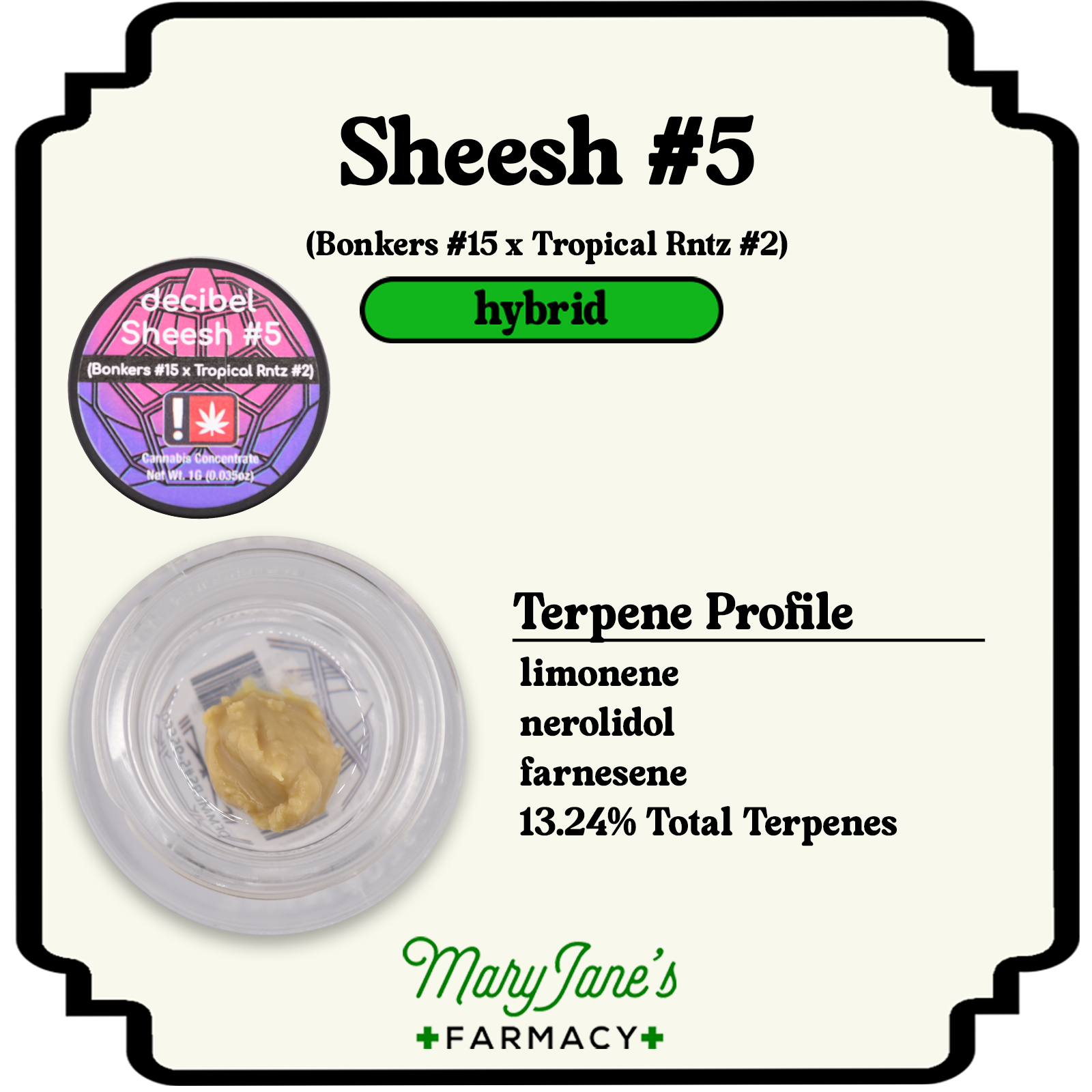 Photograph of product: Sheesh #5 73-159 Live Rosin Extract | 1g